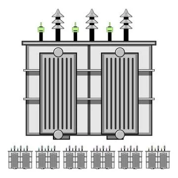 Efficiency electrical transformer cartoon vector graphic Illustrazione stock