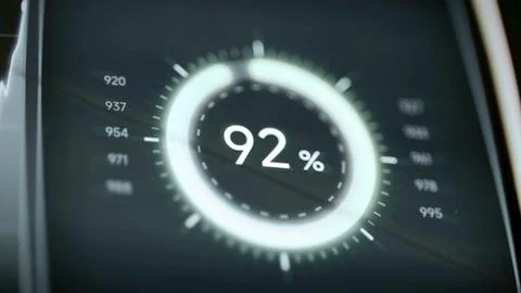 Efficiency gauge clearly displaying 92 percent Stock Photos