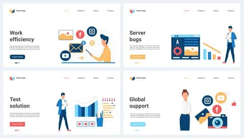 Efficiency of global support service, test for server bugs, hardware set and 스톡 일러스트