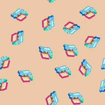 Efficiency improvement manufacturing engineer isometric icon seamless pattern Stock Illustration