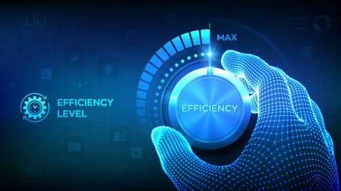 Efficiency levels knob button. Increasing Efficiency Level. Wireframe hand tu Stock Illustration