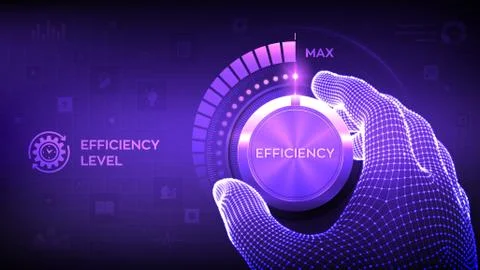 Efficiency levels knob button. Increasing Efficiency Level. Wireframe hand tu Stock Illustration
