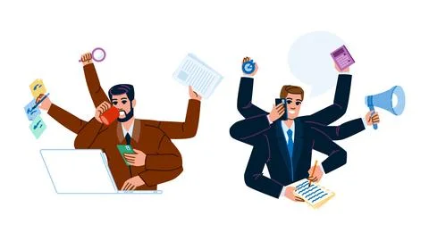 Efficiency multitasking man vector Stock Illustration