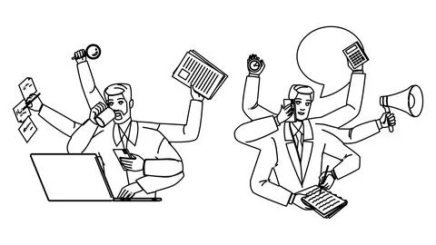 Efficiency multitasking man vector イラスト素材