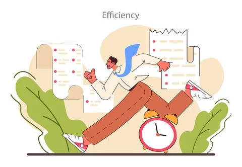 Efficiency. Optimization of working time of the character. Effectiveness Stock Illustration