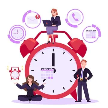 Efficiency productivity and time management vector, Business woman with laptop Illustrazione stock