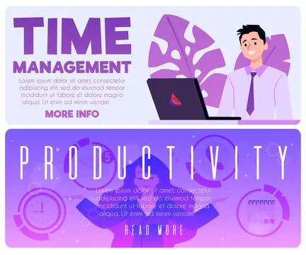 Efficiency productivity and time management vector landing pages for web or Stock Illustration