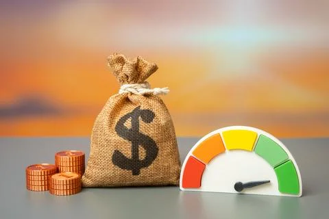 The efficiency scale is at its maximum and the dollar is a money bag. Profita Foto stock