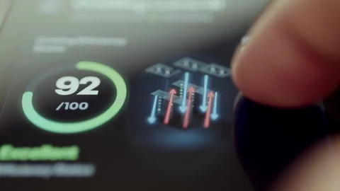 Efficiency Score Ninety Two Marked Excellent With Airflow Visualization 4K Stock Footage 341356725