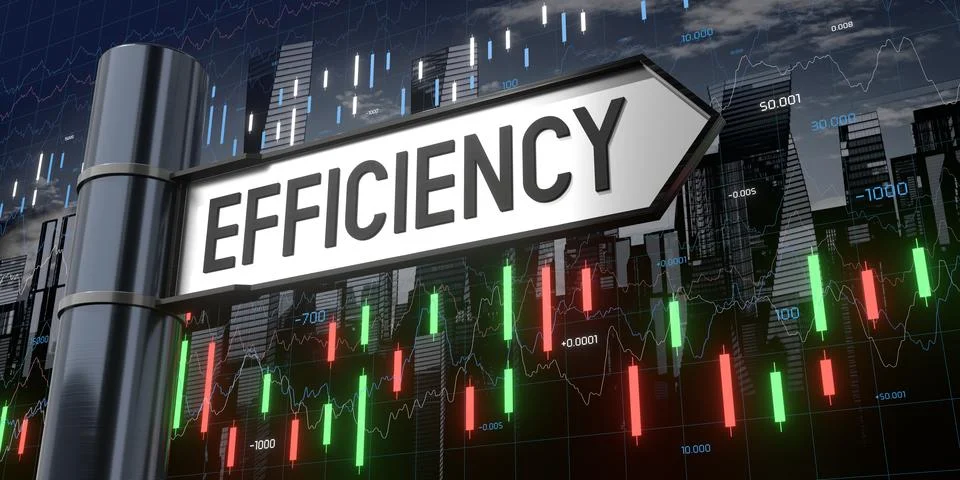 Efficiency - signpost and financial data - 3D illustration Stock Illustration