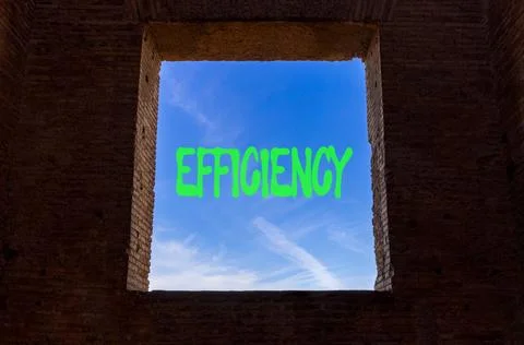 Efficiency symbol. Concept word Efficiency on beautiful blue sky in window... Stock Photos