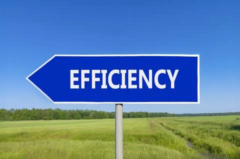 Efficiency symbol. Concept word Efficiency on beautiful blue road sign. Bea.. Foto stock