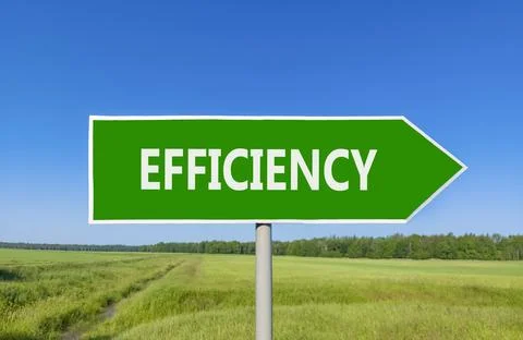 Efficiency symbol. Concept word Efficiency on beautiful green road sign. Be.. Foto stock