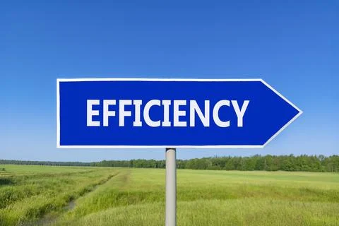 Efficiency symbol. Concept word Efficiency on beautiful blue road sign. Bea.. Foto stock