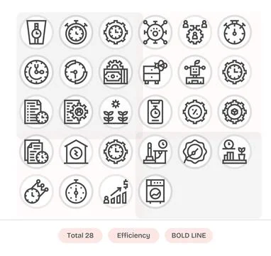 Efficiency Vector Graphics featuring 28 Bold Line Pixel Aligned 128x128 Desig Stock Illustration