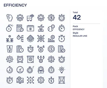 Efficiency Vector Icon Set with 42 Regular Line High Resolution Display Per.. Stock Illustration