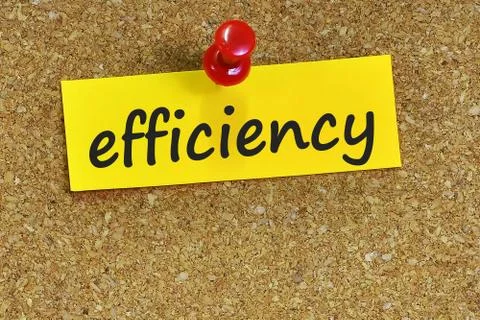 Efficiency    word on notes paper with cork background Foto stock