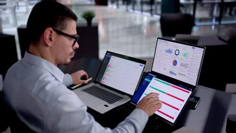 Efficient Business Analyst Using Inventory Management Software Stock Footage 328394596