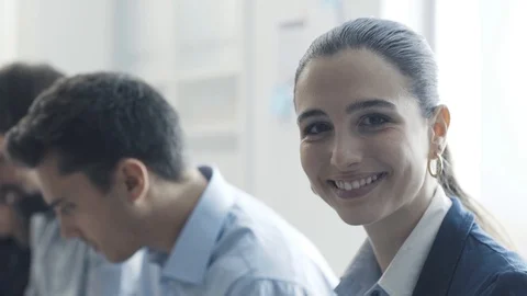 Efficient business team working at office desk Stock Footage 108421627