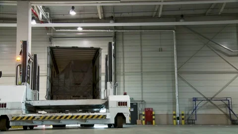 Efficient Cargo Loading at Warehouse Dock with Advanced Machinery Stock Footage 314640591