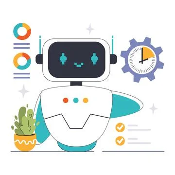 Efficient Chatbot concept. A robotic assistant showcasing optimal response Illustrazione stock