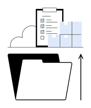 Efficient Cloud-Based Data Organization and Storage Workflow with Checklist.. Stock Illustration