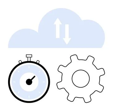 Efficient Cloud Computing Concept with Stopwatch and Gear Symbolizing Perfo.. Illustrazione stock