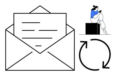 Efficient communication and message renewal concept featuring an envelope, .. Stock Illustration