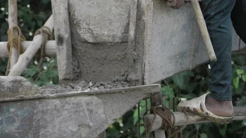 Efficient Concrete Mixing - Hand at Work Stock Footage 324029097