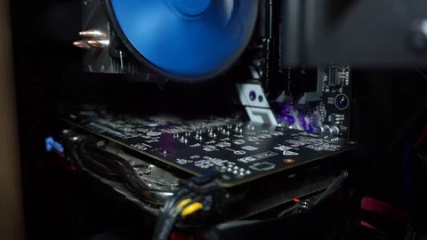 Efficient cooling processor, system unit working computer operation, rgb light Stock Footage 121538141
