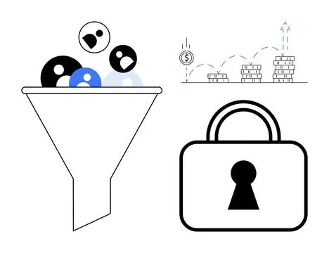 Efficient Data Conversion Process with Security and Financial Growth Stock Illustration