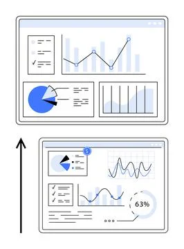 Efficient Data Visualization Analyzing Growth with Interactive Graphs and Illustrazione stock