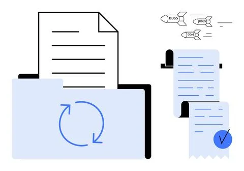 Efficient Document Management with Invoices and Syncing Processes Stock Illustration