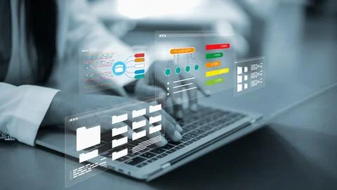 Efficient document management system for corporate business.Digital file st.. Foto stock