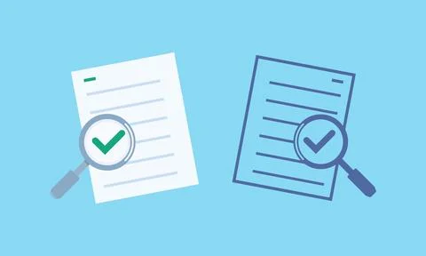 Efficient Document Review Icons Featuring Magnifying Glass with Green and B.. Stock Illustration