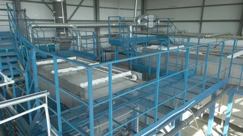 Efficient filtration techniques in a modern factory environment. Rising above Stock Footage 306300145