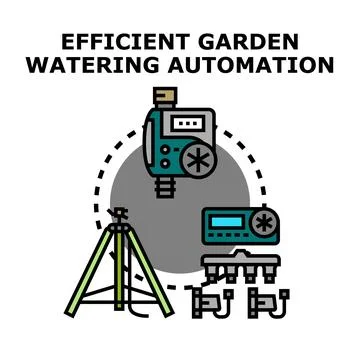 Efficient garden watering automation smart irrigation system Stock Illustration