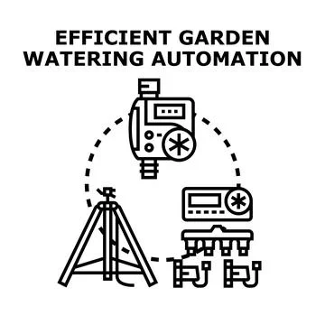 Efficient garden watering automation smart irrigation system Stock Illustration