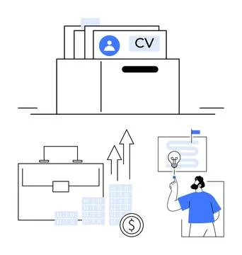 Efficient hiring process with CV files, business bag, rising charts, and pe.. Stock Illustration