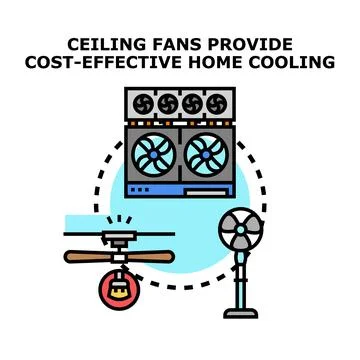 Efficient home cooling devices providing air circulation Illustrazione stock
