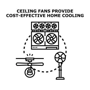 Efficient home cooling devices providing air circulation Stock Illustration