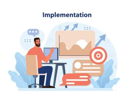 Efficient implementation in action. Flat vector illustration Stock Illustration