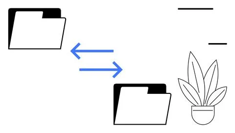 Efficient Information Exchange Between Folder Icons with Arrows and a Potte.. Stock Illustration