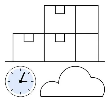 Efficient Logistics Concept with Stacked Boxes, Clock and Cloud Icon for Ti.. 스톡 일러스트