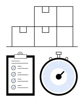 Efficient Logistics Management Boxes, Checklist, and Stopwatch Combination Stockillustratie