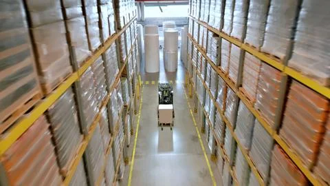 Efficient Logistics: A Robotic Warehouse Journey Stock Photos