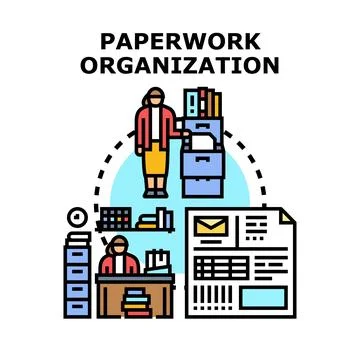 Efficient paperwork organization and document management process Stock Illustration