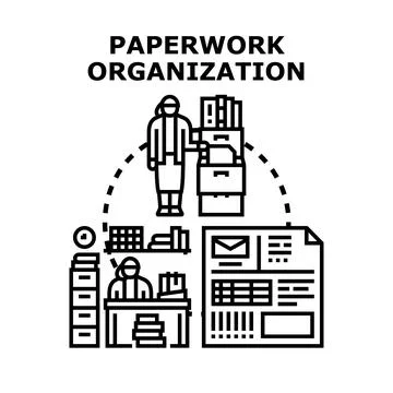 Efficient paperwork organization and document management process 库存插图