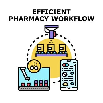 Efficient pharmacy workflow processing medication production 库存插图
