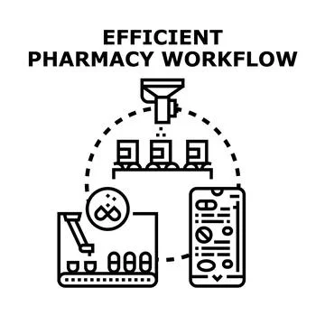 Efficient pharmacy workflow processing medication production Stock Illustration